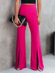Split-front flared tailored trousers in Deep Rose, with a high waist and wide leg.