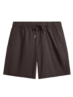 Men's coffee chino shorts with drawstring waist and side pockets.