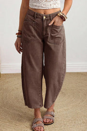 Solid Color Square Patch Pocket Barrel Jeans, model styling view