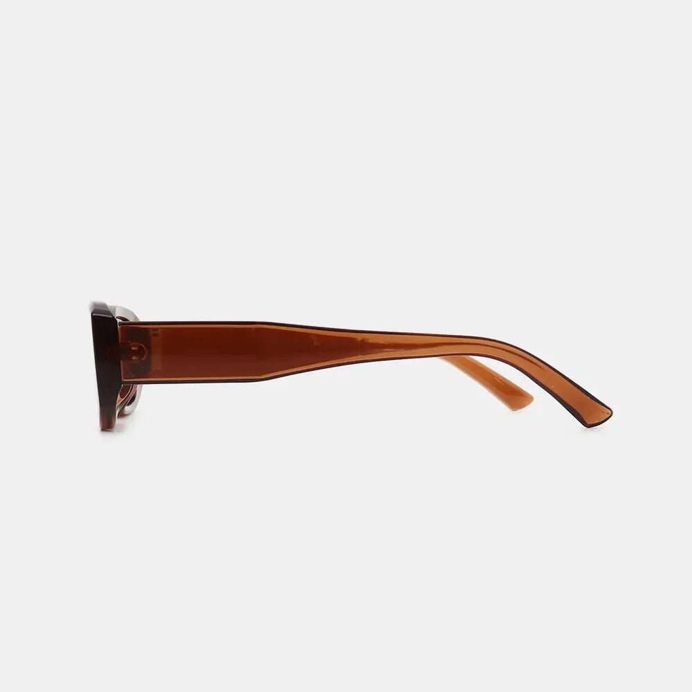Chunky rectangular sunglasses in caramel with a bold, thick frame.