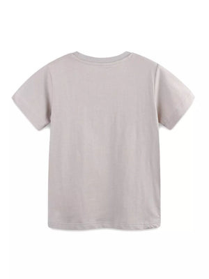 Kids' light grey cotton t-shirt with crew neck and short sleeves.