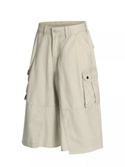 Men's apricot cargo shorts with multiple pockets and utility details.
