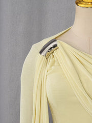 Elegant Draped Maxi Dress With Silver Accent