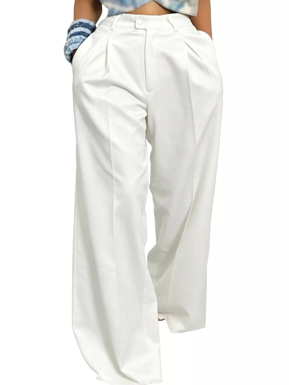 Wide Leg Pleated Pants in Khaki, alternate angle