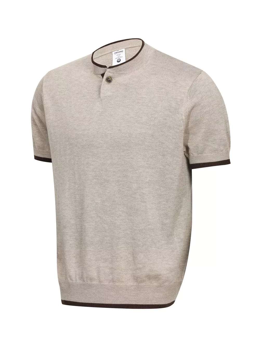 Men's Short Sleeve Collar Knit Top in Apricot, side view