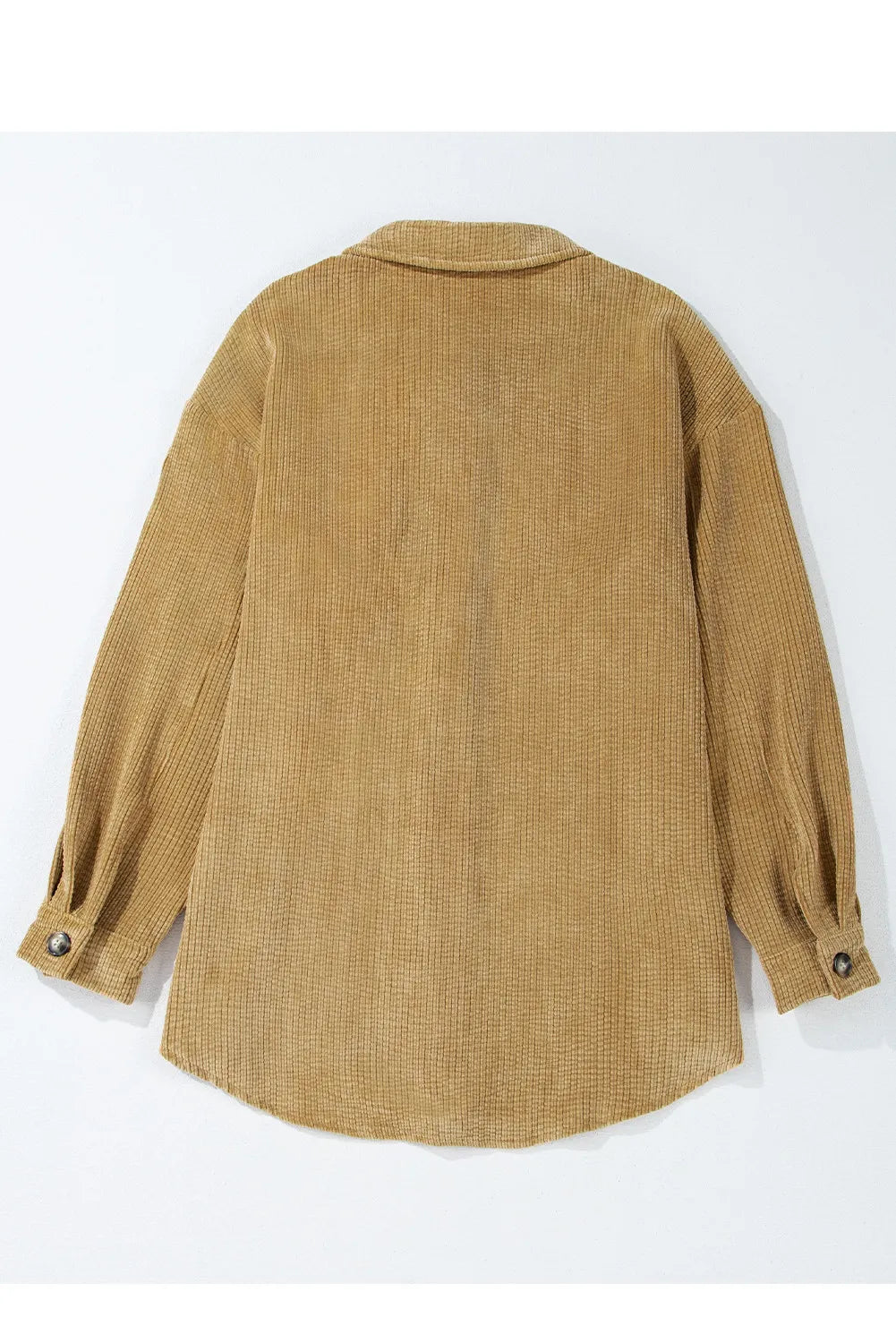 Camel corduroy overshirt with button-cuff sleeves and a classic collar.