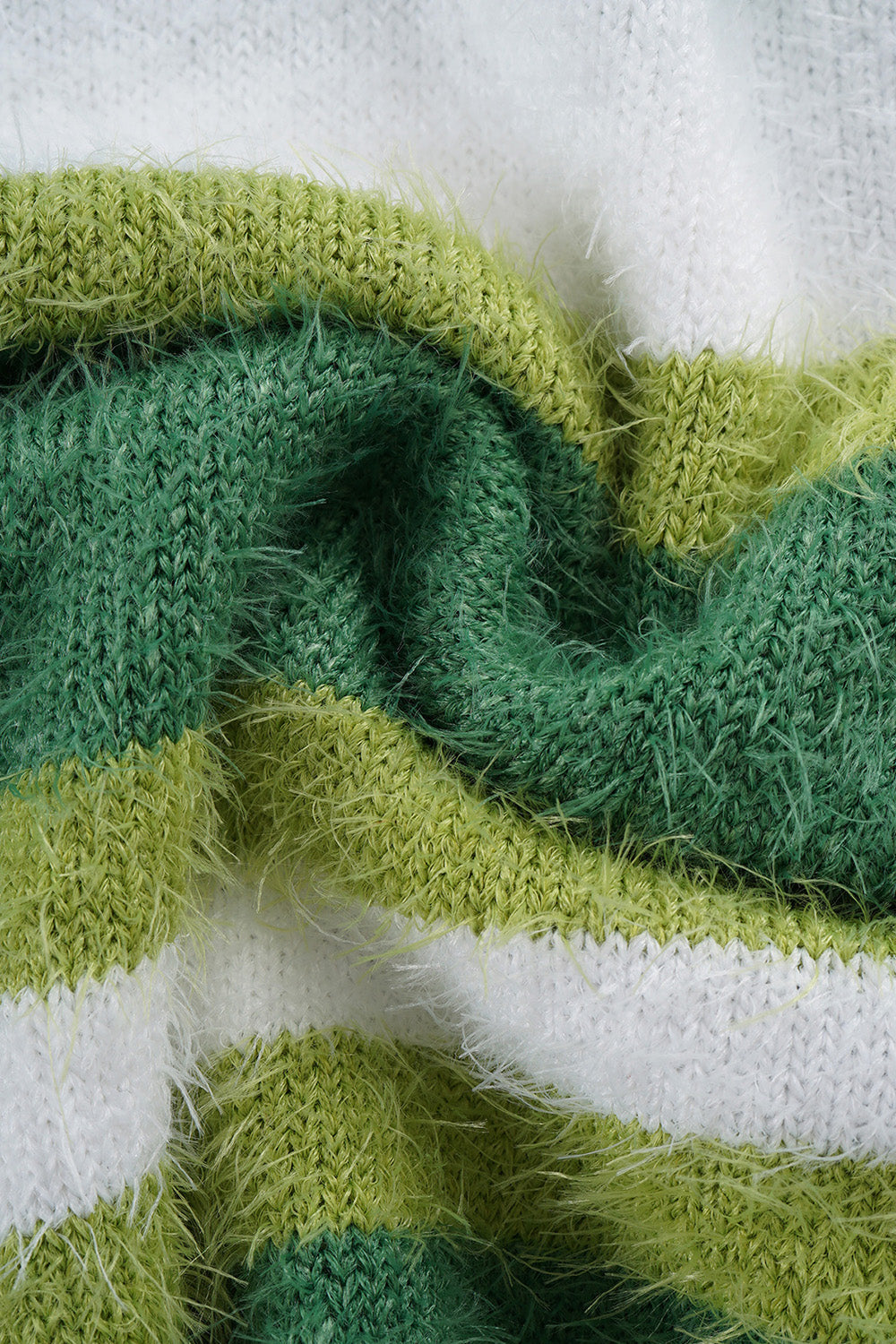 Green striped fuzzy knit cardigan with button-up detail