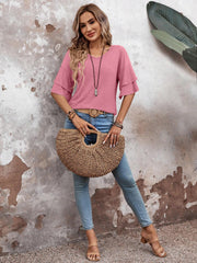 Tiered sleeve jersey tee in dusty pink with a v-neck and relaxed fit.