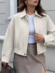 Cropped Faux Leather Jacket in White, side view