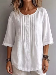 Full Size Texture Round Neck 3/4 Sleeve Blouse, front view