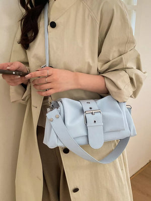 Buckle Detail Crossbody Bag in Blue, front view