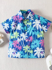 Baby boys multicolor palm tree print short sleeve button-up shirt