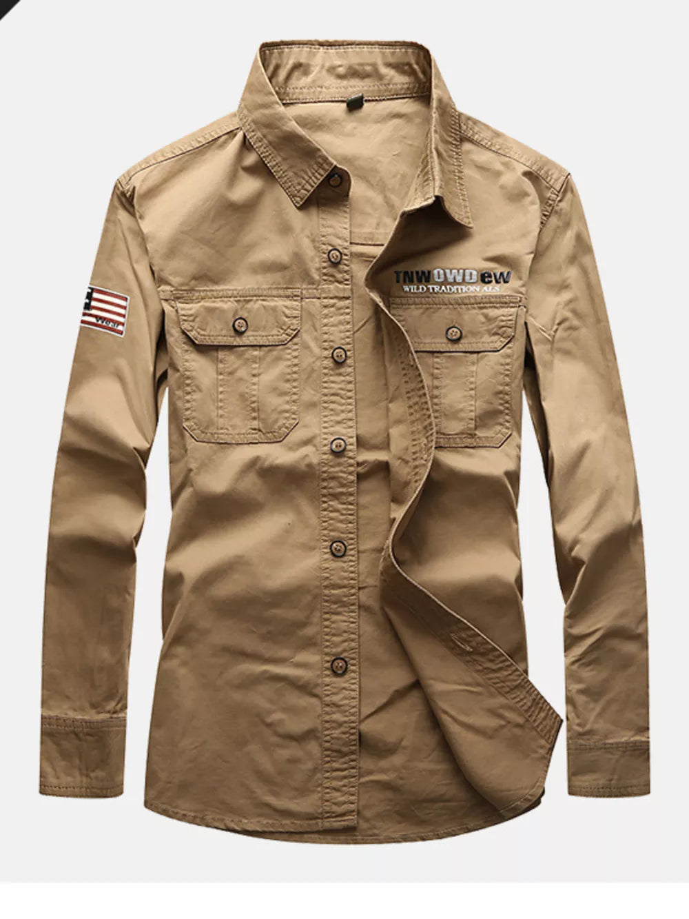 Men's Plus Size Long Sleeve Shirt in Khaki, side view