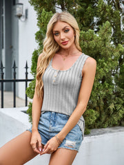 Light Gray ribbed button-front tank top with scoop neck