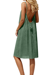 Sage backless spaghetti strap dress with tie detail