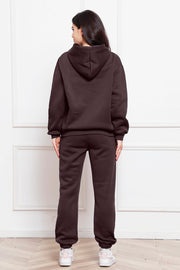 Chocolate relaxed fit hoodie and joggers set with cuffed ankles.