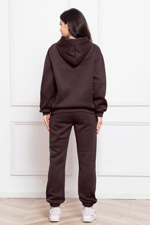 Chocolate relaxed fit hoodie and joggers set with cuffed ankles.