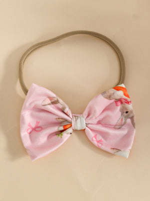 Pink baby bow headband with bunny and carrot print