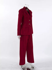 Single-breasted Blazer And Wide-leg Pants Set in Black, fit detail