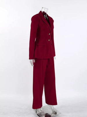Single-breasted Blazer And Wide-leg Pants Set in Black, fit detail