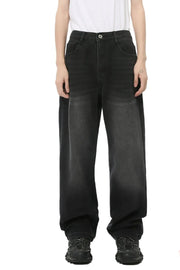 Black wide-leg denim jeans with a relaxed, baggy fit and gradient wash.