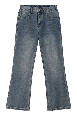 Baggy denim jeans in medium wash with subtle fading and a relaxed fit.