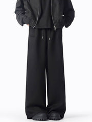 Black casual wide-leg sweatpants with drawstring and pockets