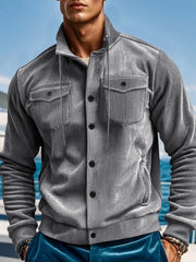Casual Corduroy Jacket With Flap Pockets