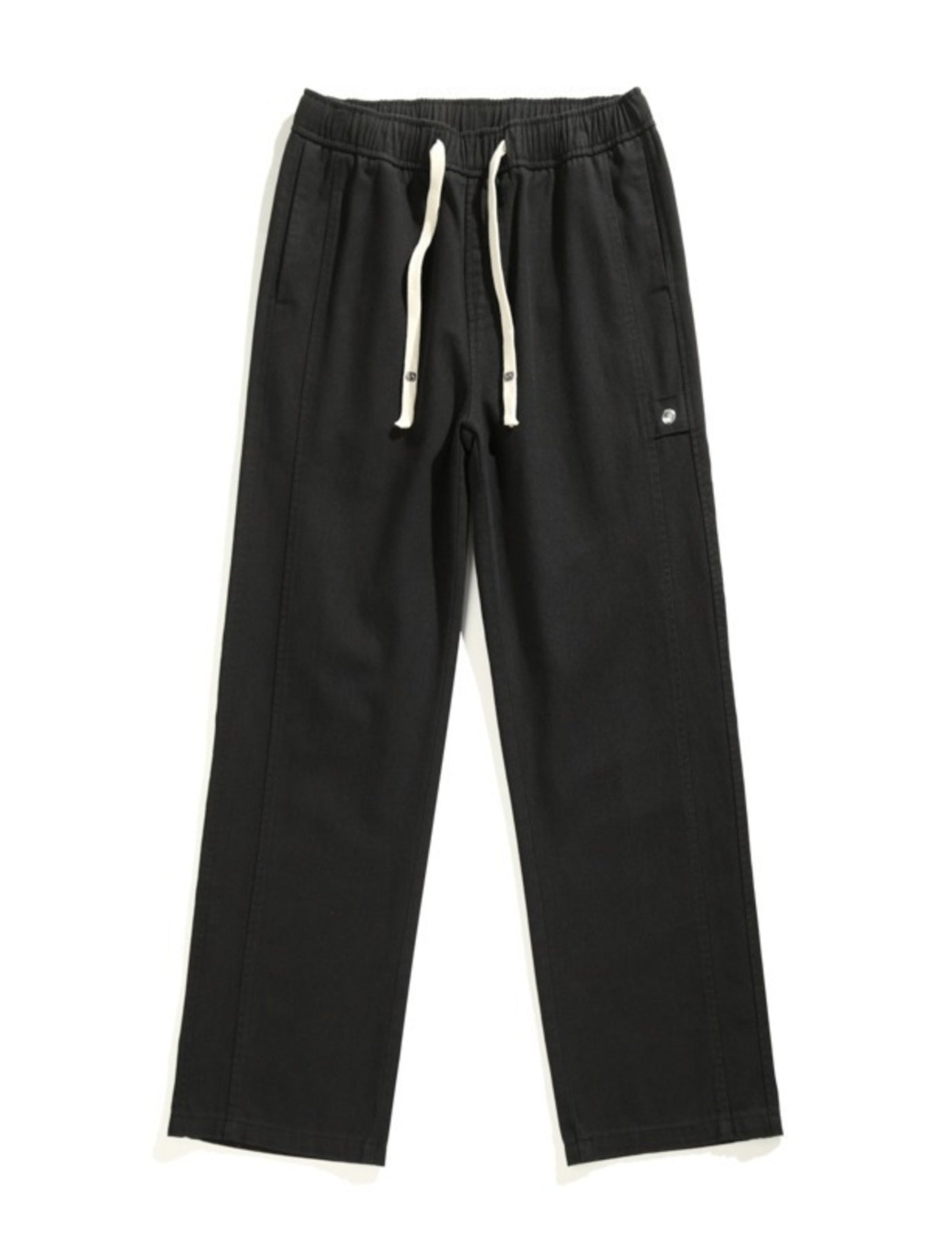 Men's black loose fit drawstring sweatpants with side pockets.