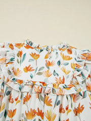 Bohemian Floral Print Ruffle Mini Dress in Sherbet, product detail