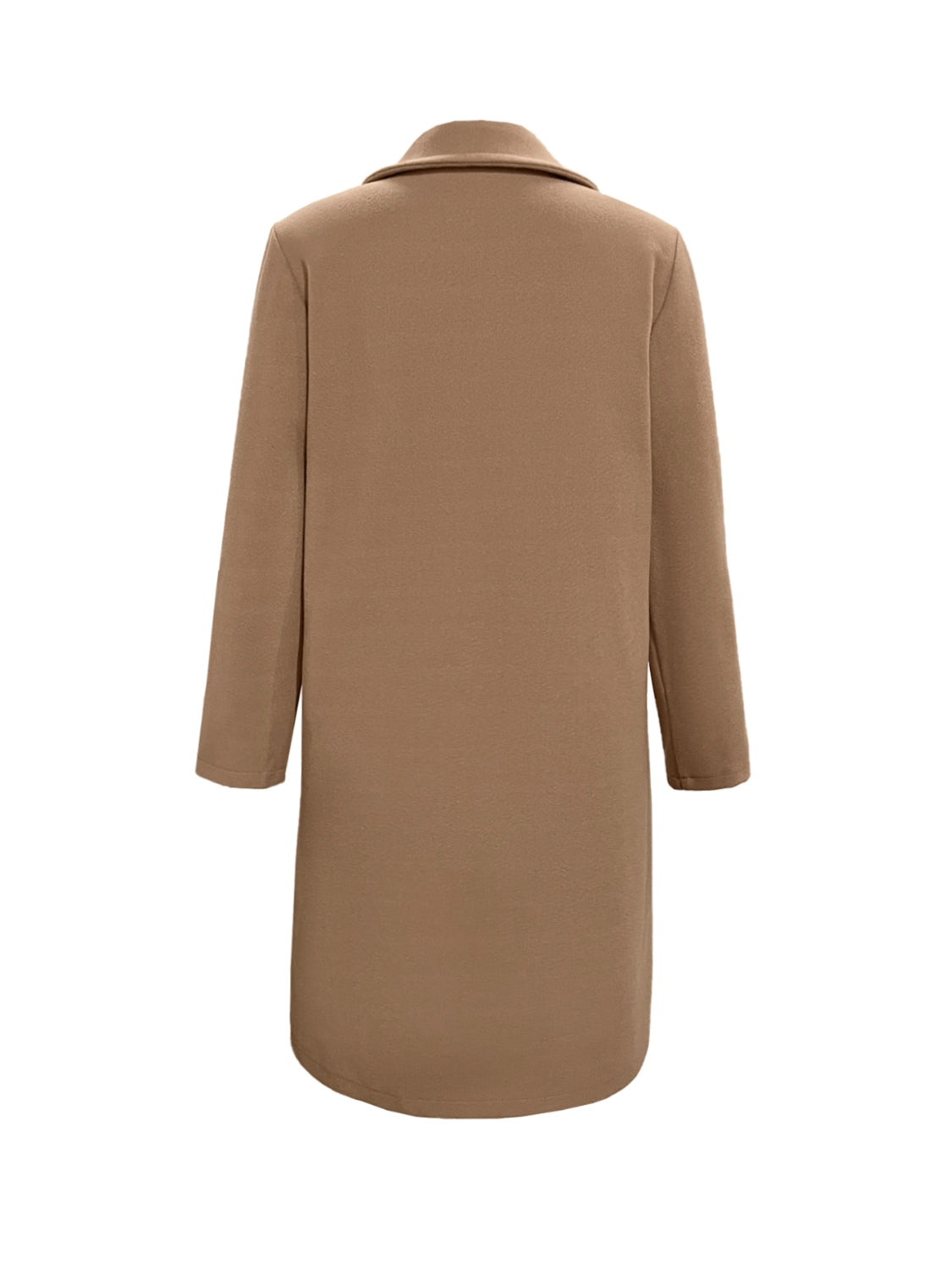 Camel wool-blend overcoat with a classic collar and single button closure.