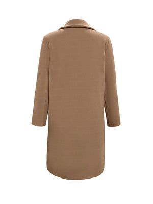 Camel wool-blend overcoat with a classic collar and single button closure.