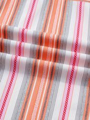 Classic button-down shirt in cotton with orange, pink, and gray stripes and decorative trim.