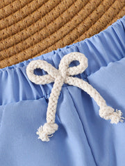 Baby blue cotton shorts with drawstring bow detail