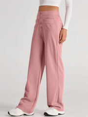 Button-front palazzo trousers in Pale Blush with wide legs and pocket details.