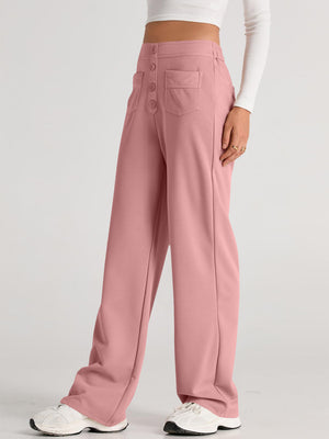 Button-front palazzo trousers in Pale Blush with wide legs and pocket details.