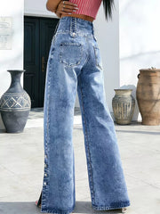 Chic High-waisted Wide-leg Jeans With Button Fly