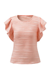 Textured ruffle sleeve bodysuit in Dusty Pink with a wavy pattern.