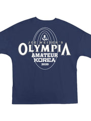 Navy blue oversized graphic tee with Olympia Amateur Korea 2020 print