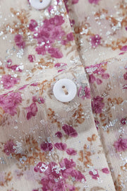 Sequin floral print blouse in dusty pink with button detail.
