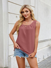 Dusty Pink textured tank top with keyhole neckline and pleats