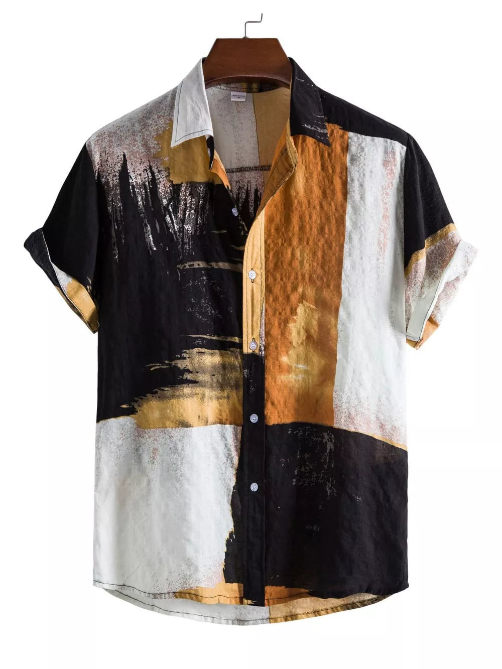 Men's Plus Size Color Block Button Up Shirt in Yellow, back view