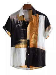 Men's Plus Size Color Block Button Up Shirt in Yellow, back view