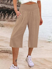 Effortless Smocked Wide-leg Capri Pants