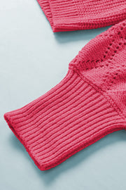 Hot Pink diamond-cut sleeve knit cardigan with ribbed cuffs and openwork detail.