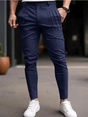 Men's Slim Fit Pleated Casual Pants Plus Size, side view