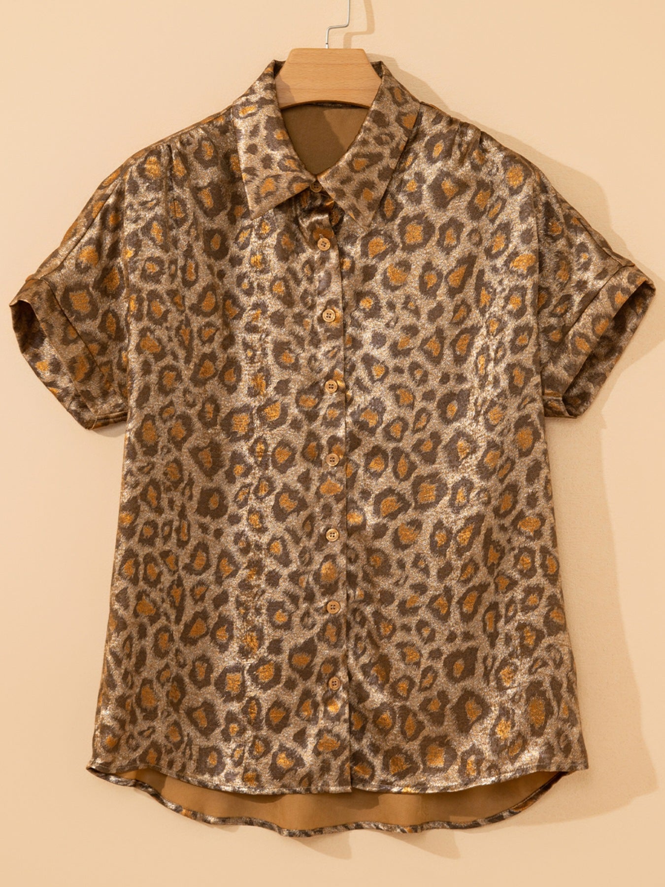 Print Classic Button-down Shirt with animal print, classic collar, and short sleeves.