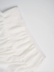 White crinkled tiered maxi skirt with smocked waist detail