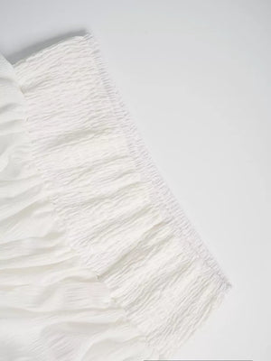 White crinkled tiered maxi skirt with smocked waist detail