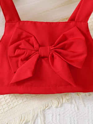 Red baby girls' two-piece set with large bow detail on top